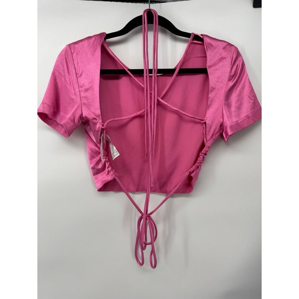 Zara Pink Open Back Short Sleeve Shirt Womens Size Medium - NWT - Picture 2 of 3